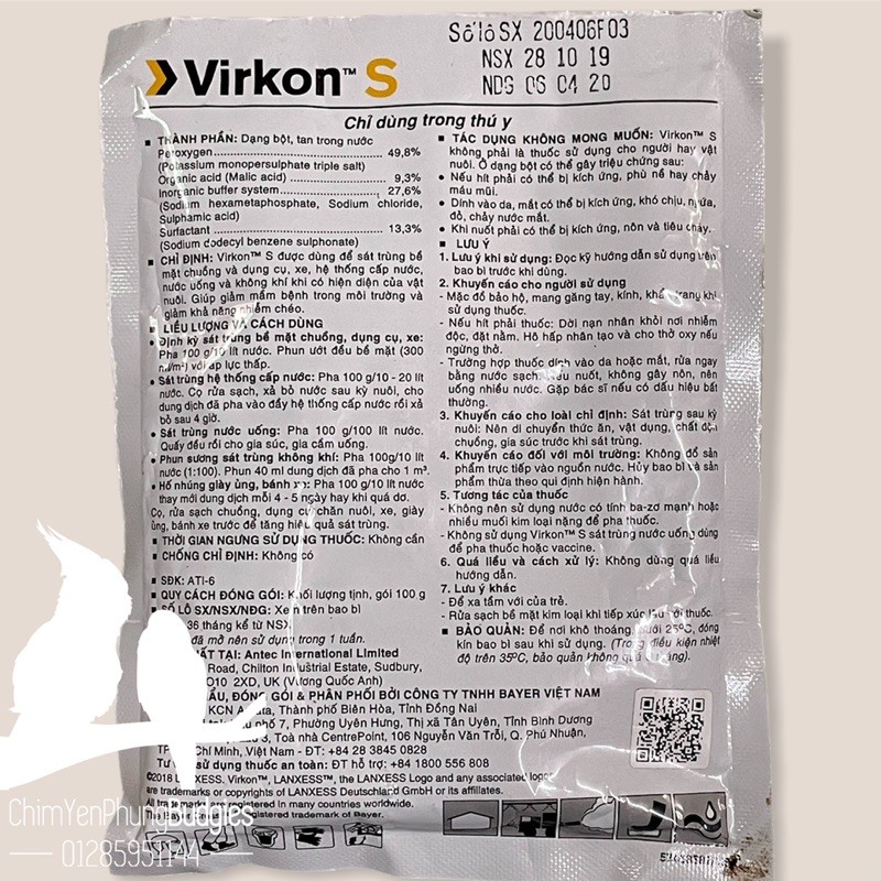 Virkon S Bayer sát trùng chuồng trại cho vật nuôi, XUẤT XỨ: Đức.