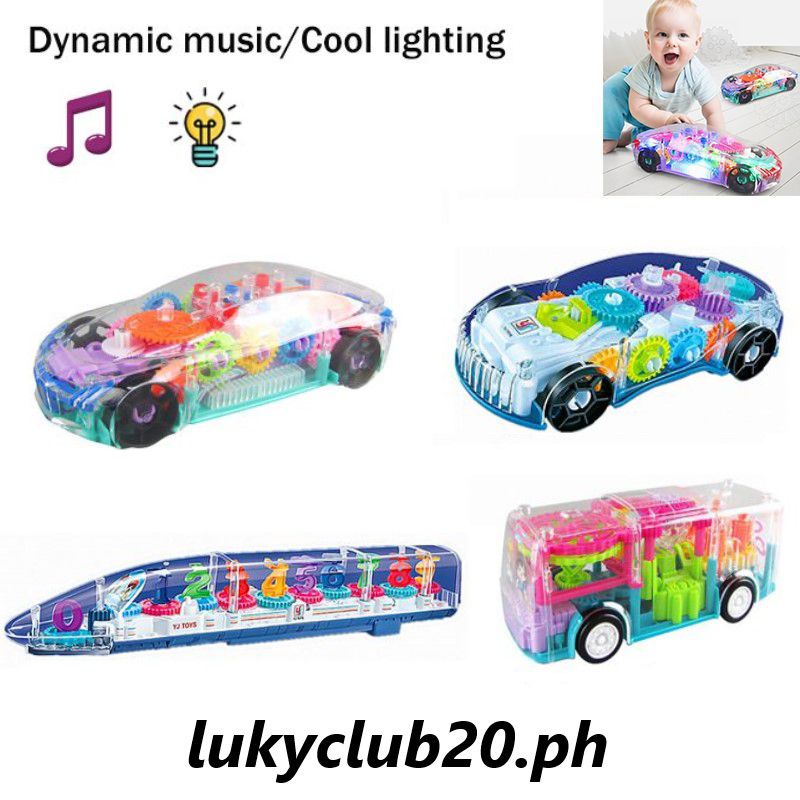 newest Electric Transparent Gear Led Light Music Car Model Kids Educational Toy kid boy Gift