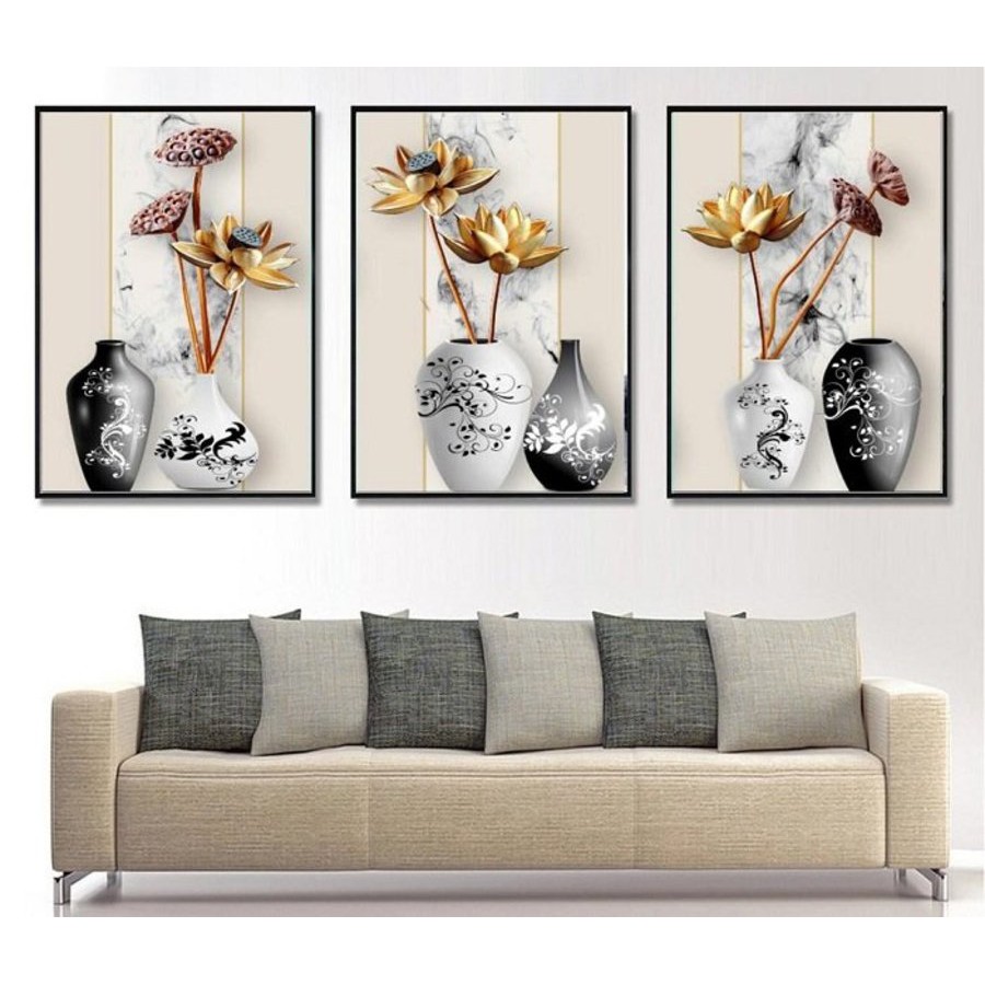 Tranh treo tường canvas cao cấp bộ 3 bức - Tranh canvas treo tường phong cách Châu Âu  decor trang trí phòng khách