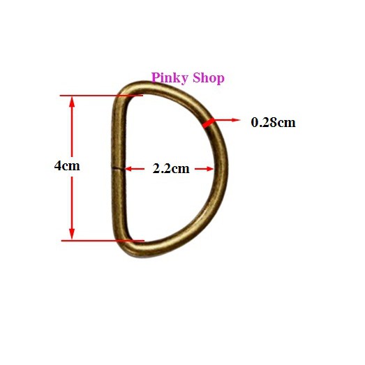 [ Giá sỉ ] Khoen chữ D, móc D màu đồng 4cm loại dày phụ kiện làm túi xách và đồ handmade Pinky Shop mã KDD4