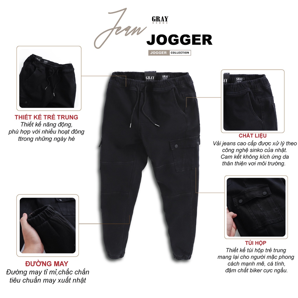 Quần Jogger Túi Hộp Jean Nam Bo Gấu GrayHomme Năng Động - BJG205