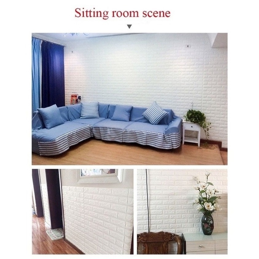 Miếng dán tường giả gạch 3D bằng xốp chống thấm nước trang trí phòng khách/phòng ngủ DIY