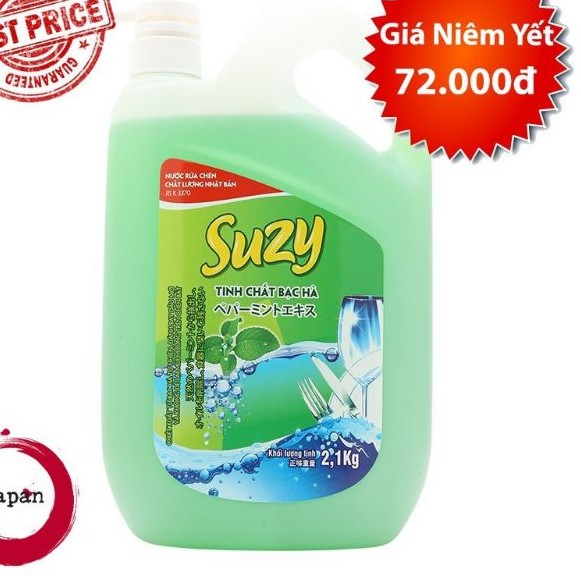 Nước rửa chén Suzy can 2,1kg có vòi nhấn -  vị bạc hà/quế/muối biển
