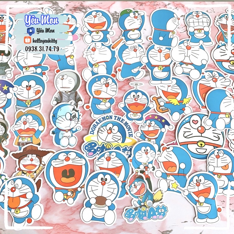 Bộ 45 sticker decal hình dán Doraemon