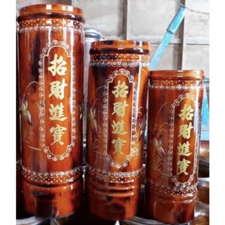 Ống đựng nhang bằng gỗ chạm khắc hoa sen và chữ