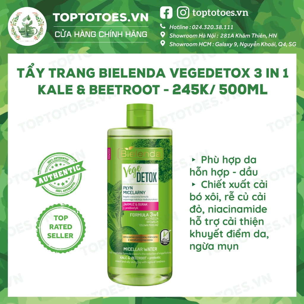 Nước tẩy trang Bielenda Vegedetox 3 in 1 tẩy sạch êm ái, giữ ẩm cho da