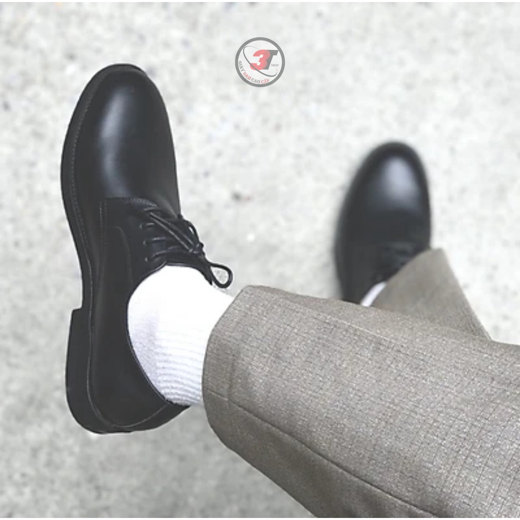 Giày nam oxford công sở mũi tròn Đen phối Trắng ,DA mềm cao cấp màu đen , Đế Cao su Cao 3cm ,Có Khâu Đế  -Bảo hành 12 th