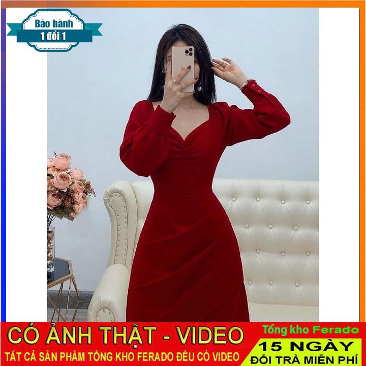 [ xả kho ] MiD Đầm đỏ bo tay V1307 vạt chéo thiết kế Mie Design kèm ảnh thật