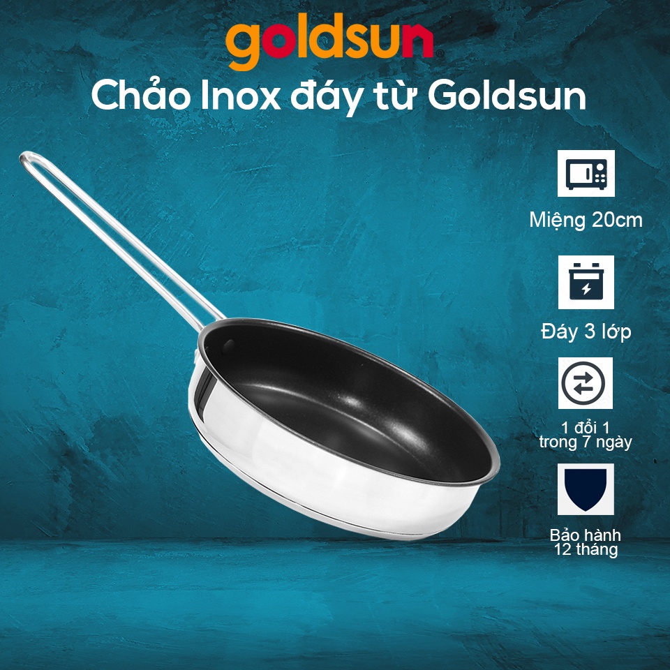 Chảo rán chống dính bếp từ, chảo inox Goldsun GPA1401-20IH (20cm), Chảo đáy từ cao cấp sử dụng trên mọi loại bếp