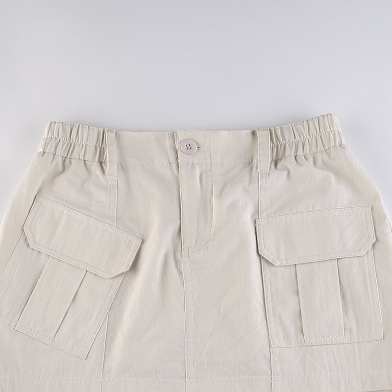 Chân Váy Midi Màu Trơn Phối Túi Thời Trang Đường Phố Cá Tính Cho Nữ