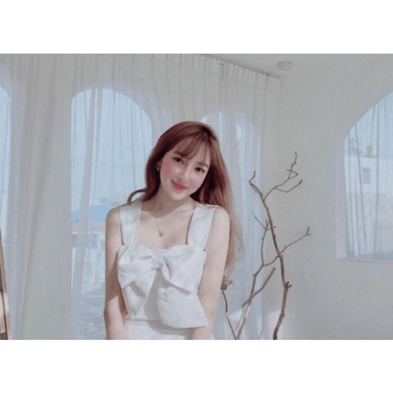 Áo hai dây bảng to croptop thắt nơ trước, áo kiểu croptop