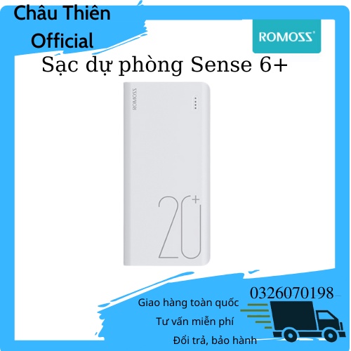 Sạc dự phòng Romoss, pin dự phòng Sense 6+ dung lượng 20000mAh hỗ trợ sạc nhanh
