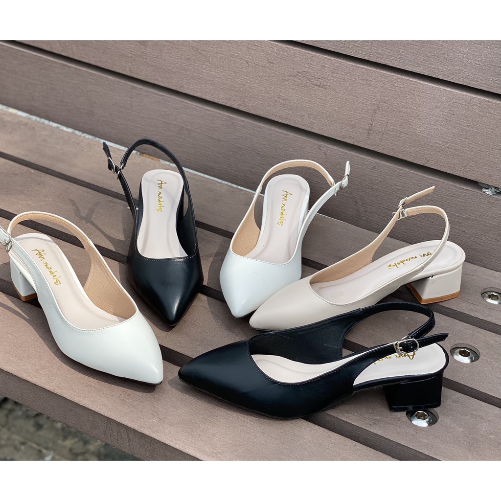 Giày slingback cao gót nữ Anna cao cấp gót vuông mũi nhọn 3p da mềm form dáng chuẩn