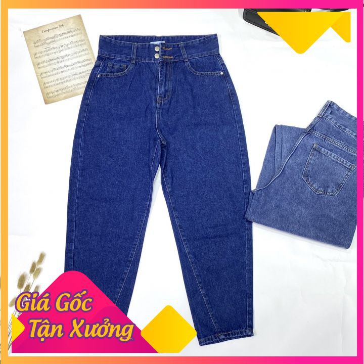 Quần Jean Nữ Dáng Baggy Cạp Lưng Cao Trơn Chất Bò Dày Dặn Màu Xanh Nhạt Sáng