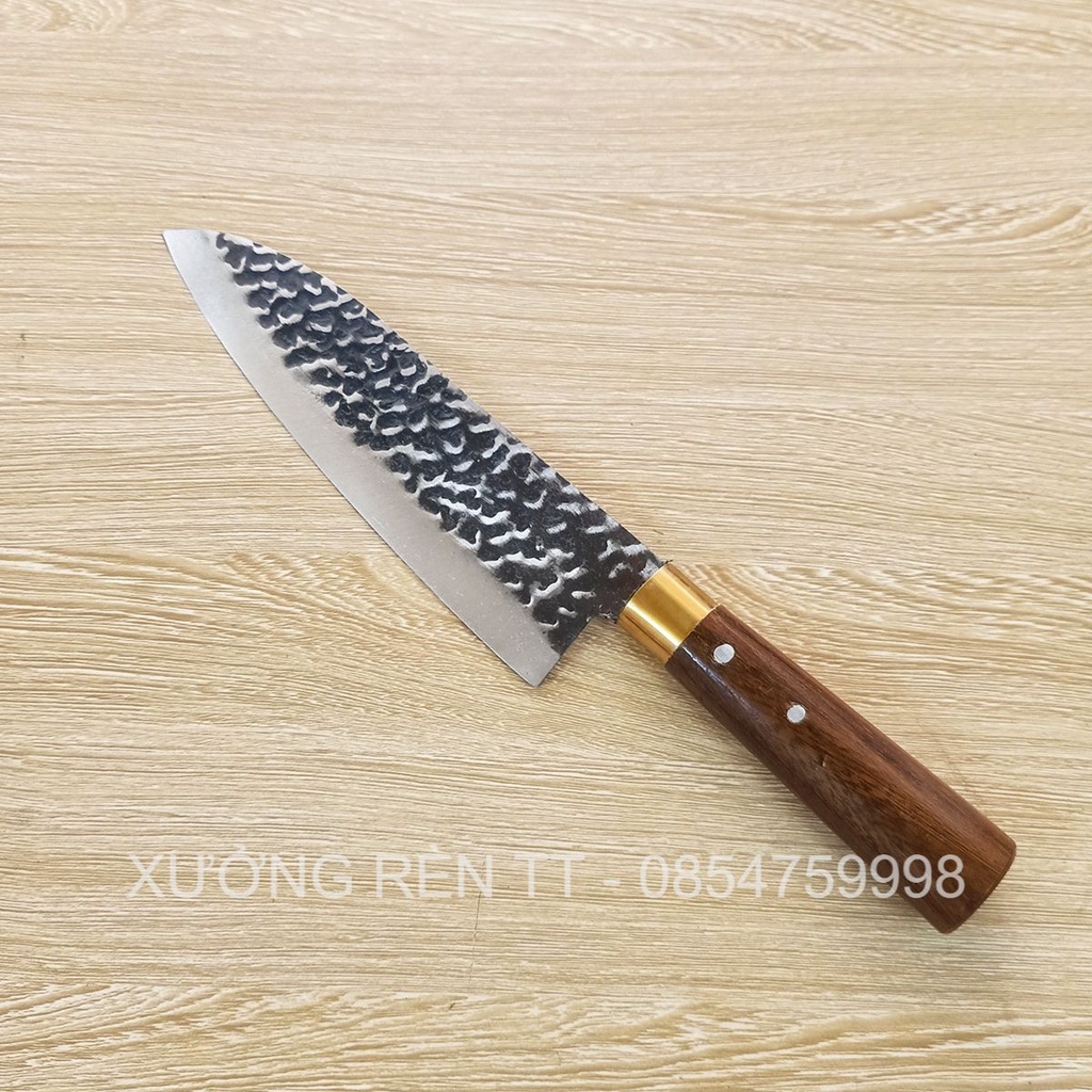 Bộ 4 Dao Nhà Bếp Rèn Từ Thép Nhíp Dập Vân 2 Mặt Cao Cấp - Cán Cẩm Chỉ Khâu Đồng