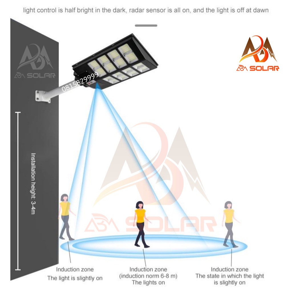 [500W] Đèn Năng Lượng Mặt Trời Liền Thể, Đèn Sân Vườn Công Suất Lớn, Chống Nước IP 66, Cảm Biến Chuyển Động - ABM