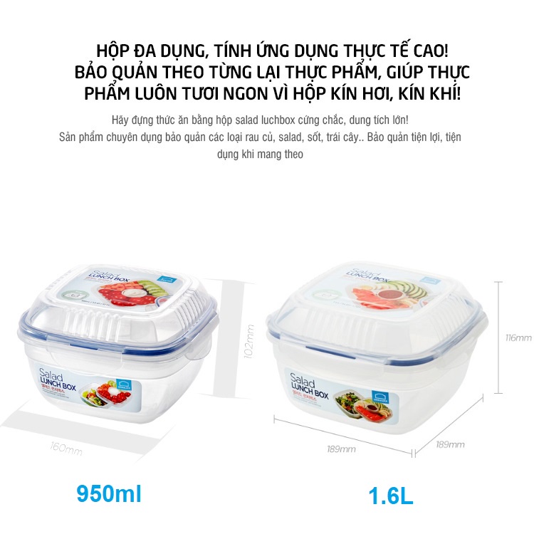Hộp Salad Lock&Lock kèm khay nước sốt 950ml ,1.6L HSM8440T HSM8450T
