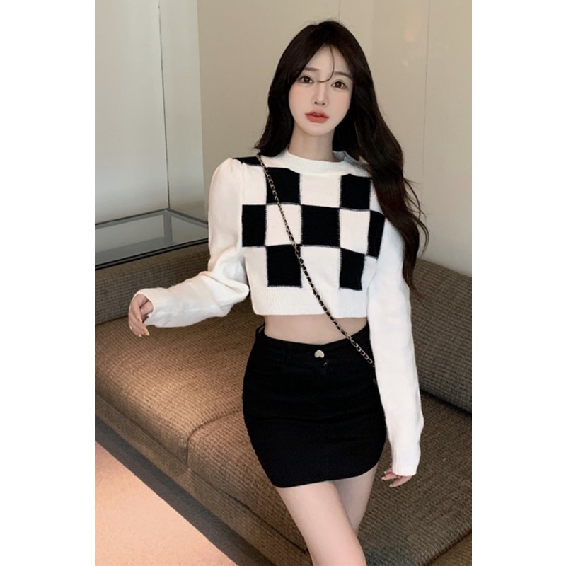 QKOOLE  Áo Sweater Dệt Kim Tay Dài Phong Cách Hàn Quốc Cho Nữ