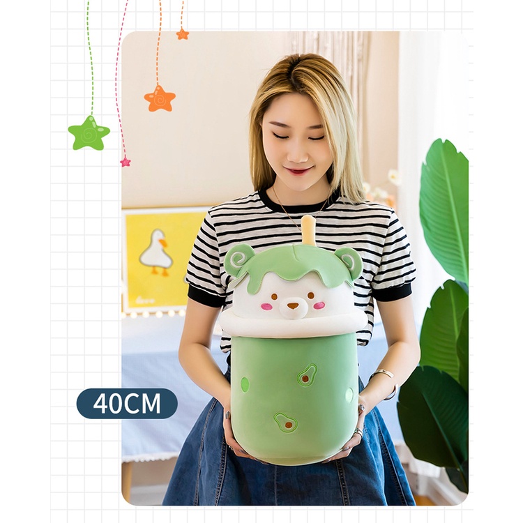 Gối Ôm Hình Gấu Uống Trà Sữa Nhồi Bông Mềm Mại Dễ Thương Dùng Làm Quà Tặng Sinh