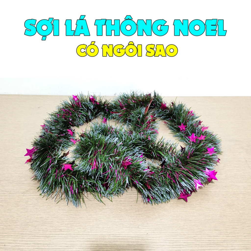 Sợi lá thông trang trí noel giáng sinh màu xanh chồn có ngôi sao dài 1m trang trí tường, cửa sổ, cửa ra vào