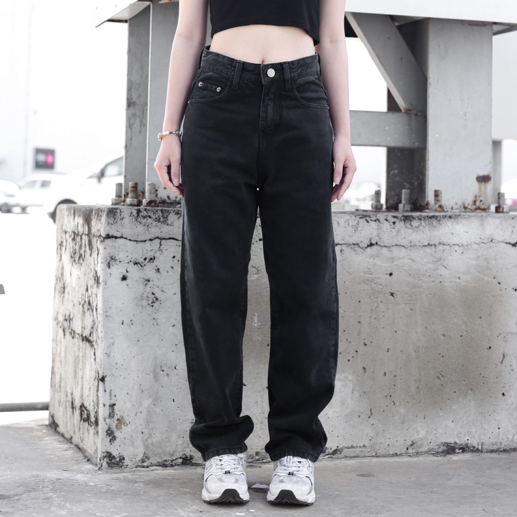 Quần Baggy Trơn Ống Suông Đứng - Chất Vải Jeans Cao Cấp Mềm Mịn - Unisex Nam Nữ Hot Trend Dễ Phối Đồ - Màu Đen Xám 5