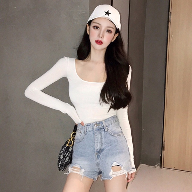 Áo thun ôm body cổ vuông sexy siêu xinh