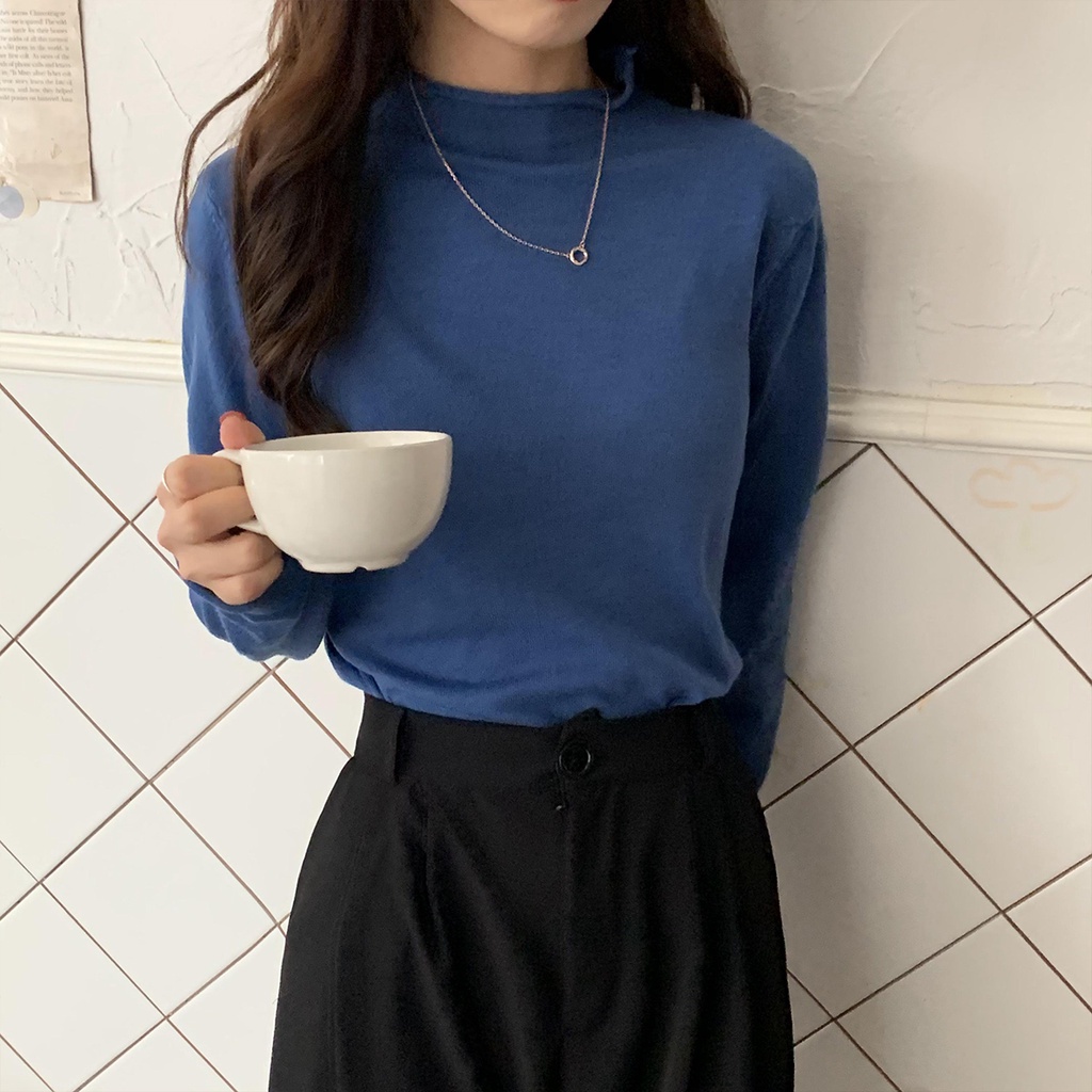 Áo dệt kim cổ cao phong cách thanh lịch thời trang thu đông