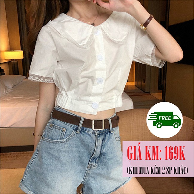 [SẴN] Áo croptop sơ mi kiểu nữ ngắn tay Ulzzang Quảng Châu ASC76