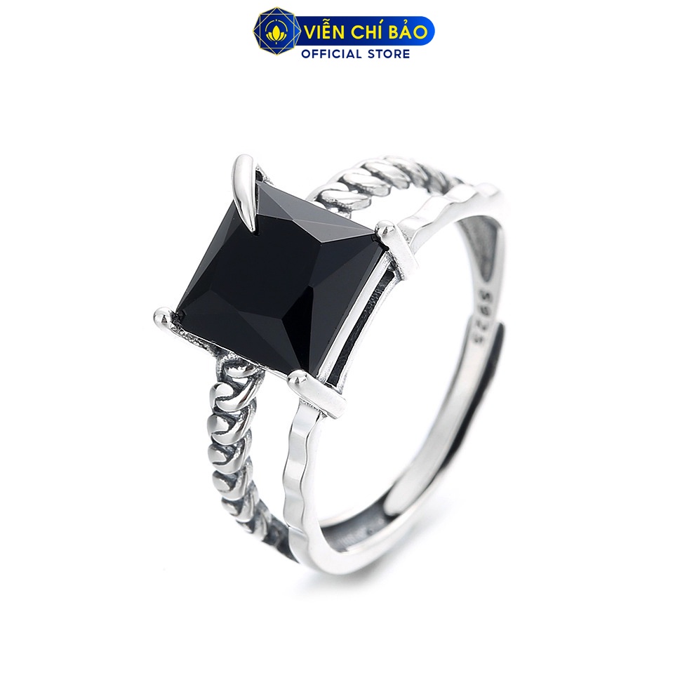 Nhẫn bạc nữ đá đen vuông chất liệu bạc Thái 925 thời trang phụ kiện trang sức nữ Viễn Chí Bảo N000012