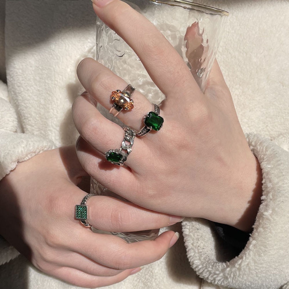 Nhẫn Đeo Tay Kim Loại Màu Xanh Lá Phong Cách Vintage Thời Trang