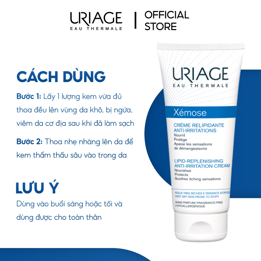 Kem hỗ trợ điều trị da khô, viêm da cơ địa, chàm URIAGE XEMOSE CREME RELIPIDANTE ANTI-IRRITATIONS 200ml