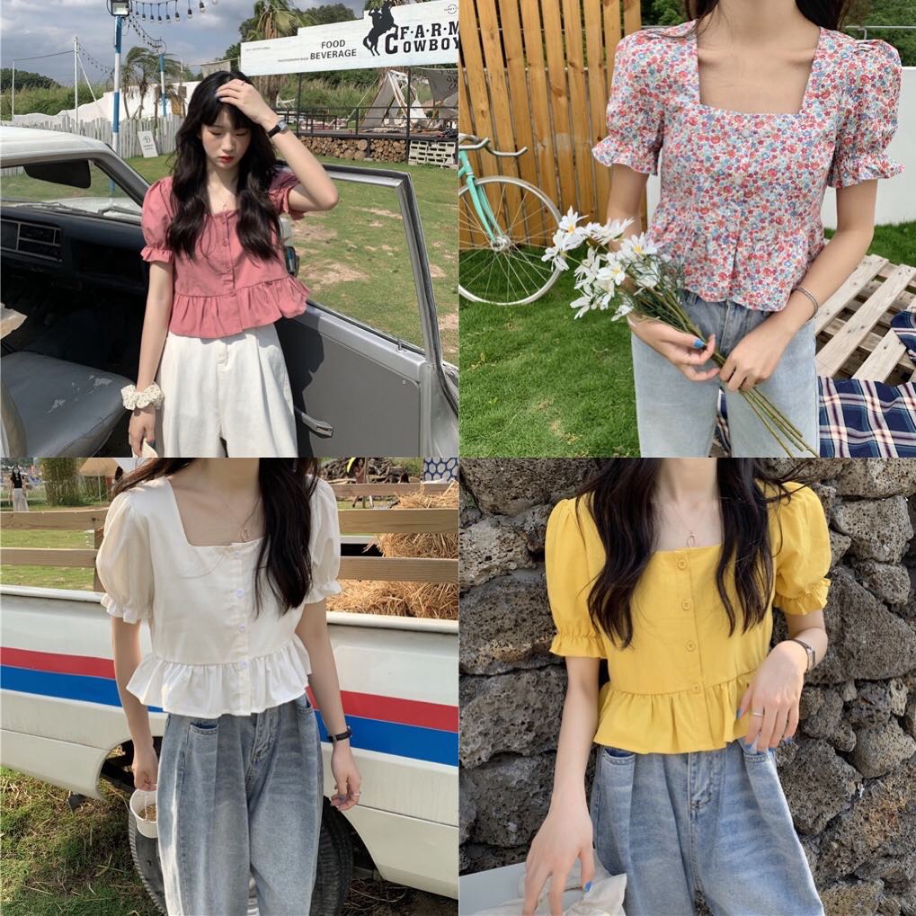 Áo babydoll thô hoa nhiều màu kèm chun buộc tóc