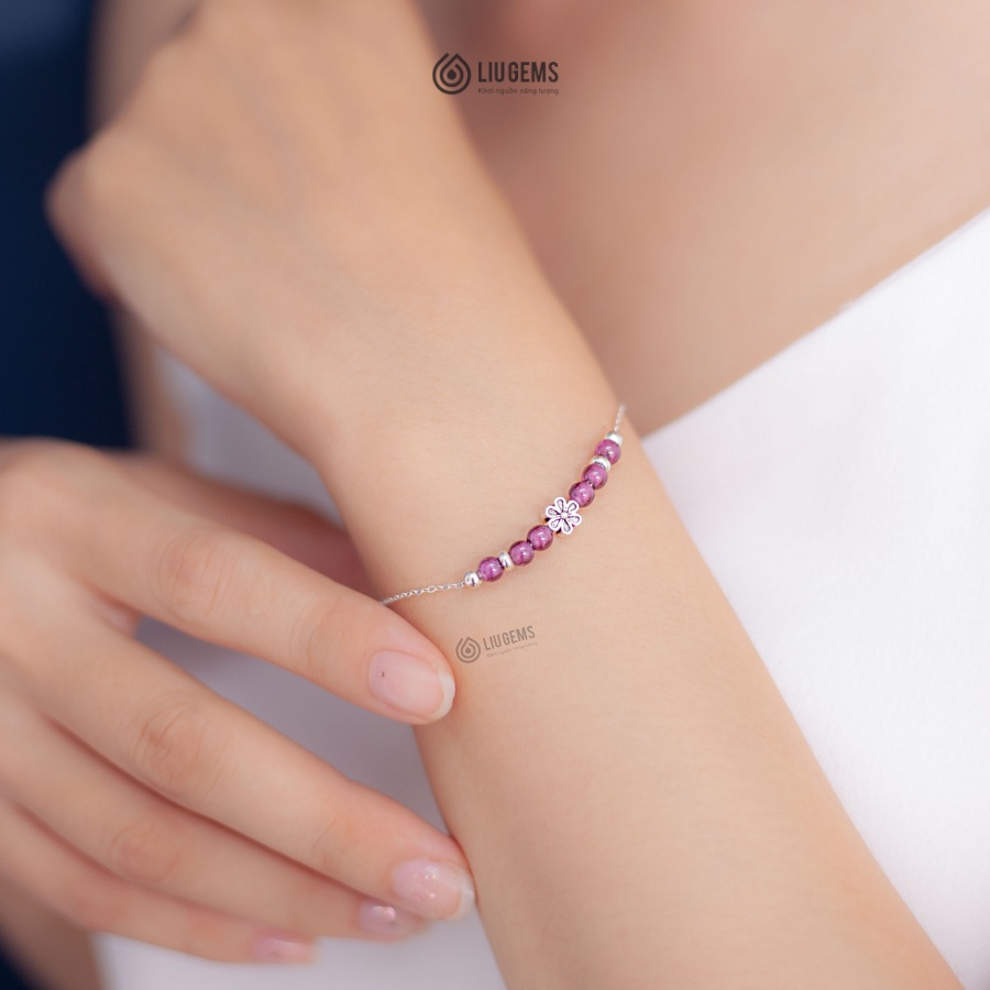 Vòng Tay Bạc 925 Nữ Liugems Hạt Đá Phong Thuỷ Tự Nhiên Mix Charm Hoa Quà Tặng Người Yêu