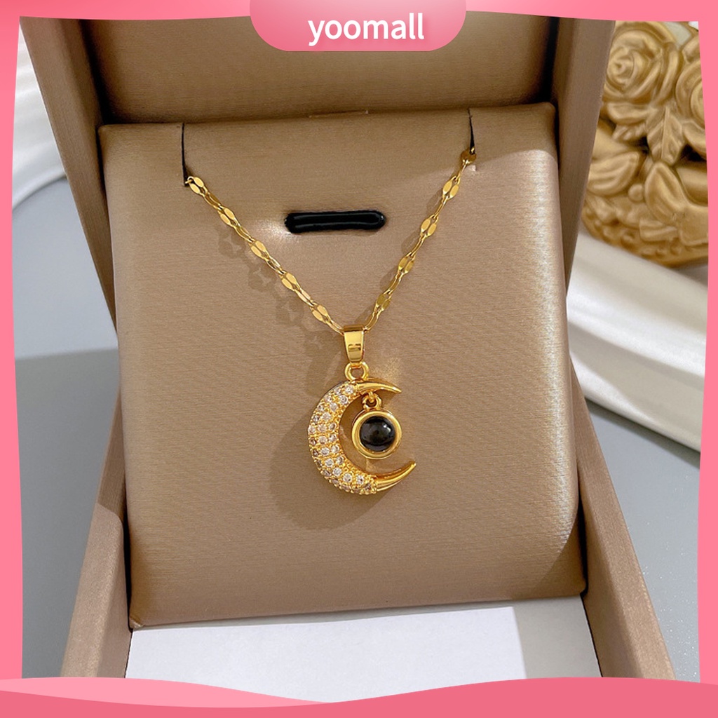 Ở stcok| Vòng cổ Bằng Thép Titan Mặt Hình Mặt Trăng Đính Đá Thời Trang