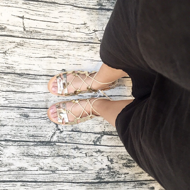 Sandal zara vnxk buộc dây nhũ vàng