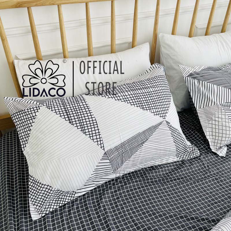 [Mã LIFEMALL2505 giảm 10% đơn 250K] Bộ chăn ga gối cotton poly Lidaco Tam Giác Trắng Đen SP001226 | BigBuy360 - bigbuy360.vn