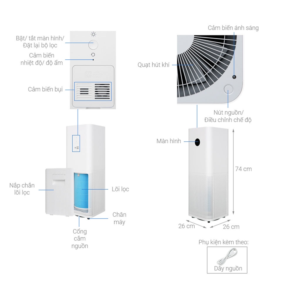 Máy Lọc Không Khí Xiaomi Mi Air Purifier 4 (48m²) - Purifier 4 Lite (43m²) - Kết Nối APP - Hàng Chính Hãng-BH 12 Tháng