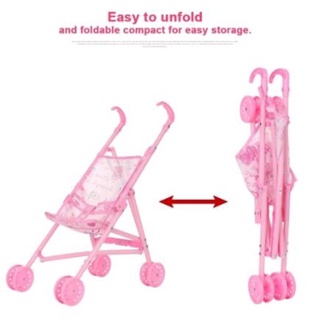 Đồ chơi bup bê xe đẩy cho bé (Búp bê nhắm mở mắt xe gấp gọn chắc chắn)