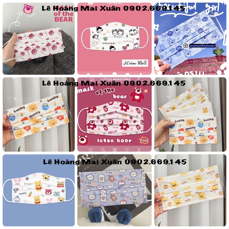 Khẩu Trang Y Tế Kháng Khuẩn Stickers Siêu Dễ Thương Hoạ Tiết Losto, Pooh, Disney...