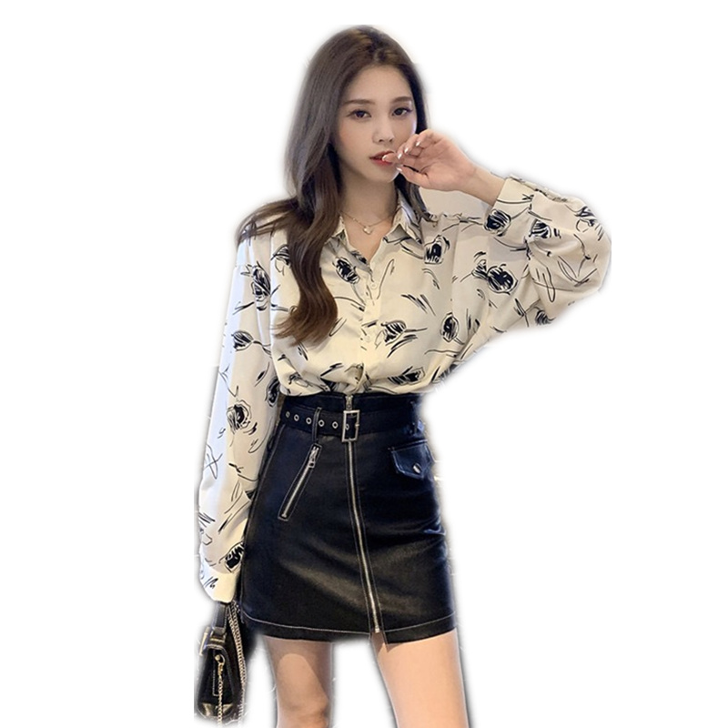 Áo Sơ Mi Voan In Họa Tiết Xinh Xắn Theo Phong Cách Hàn Cổ Điển