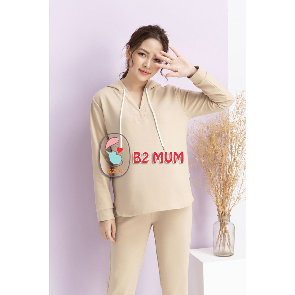 B299 Bộ bầu kiểu dáng thể thao chất liệu nỉ da cá có mũ, quần có chun chỉnh bụng B2 MUM