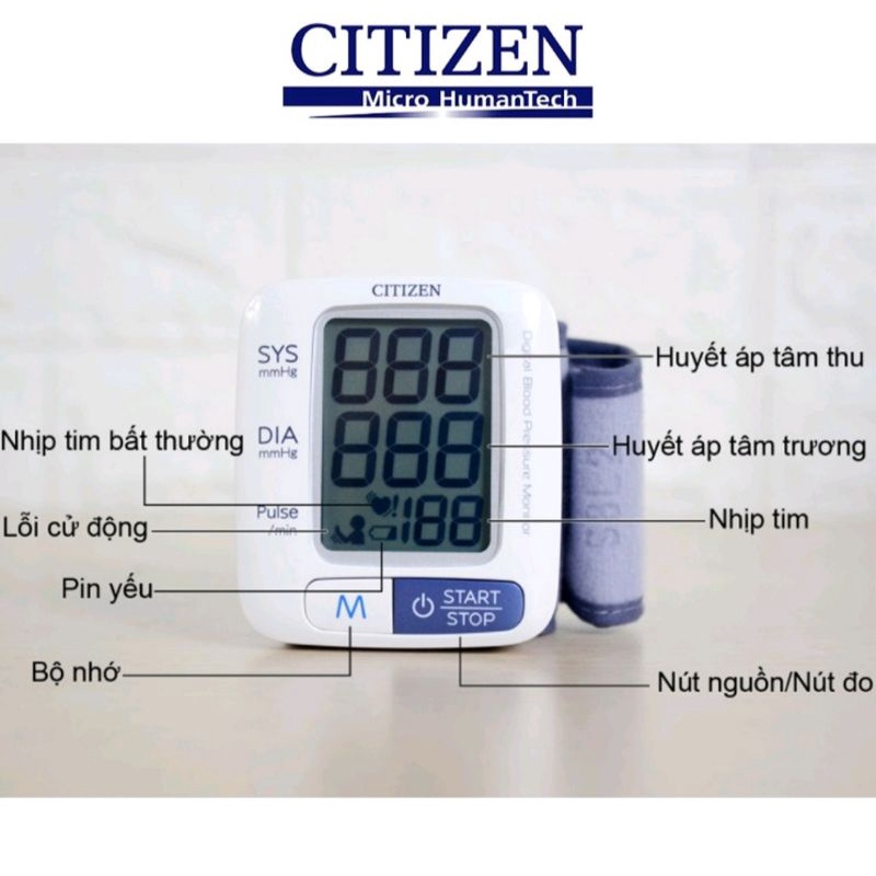 Máy đo Huyết áp Cổ tay Điện tử Tự Động Citizen ⚡ Bảo hành 5 năm ⚡ Bộ nhớ lên tới 90 kết quả