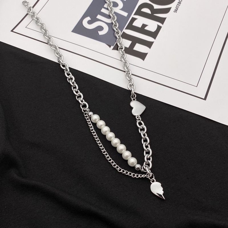 Dây chuyền hình đôi cánh trái tim đính ngọc trai thời trang hàn quốc 19a1536