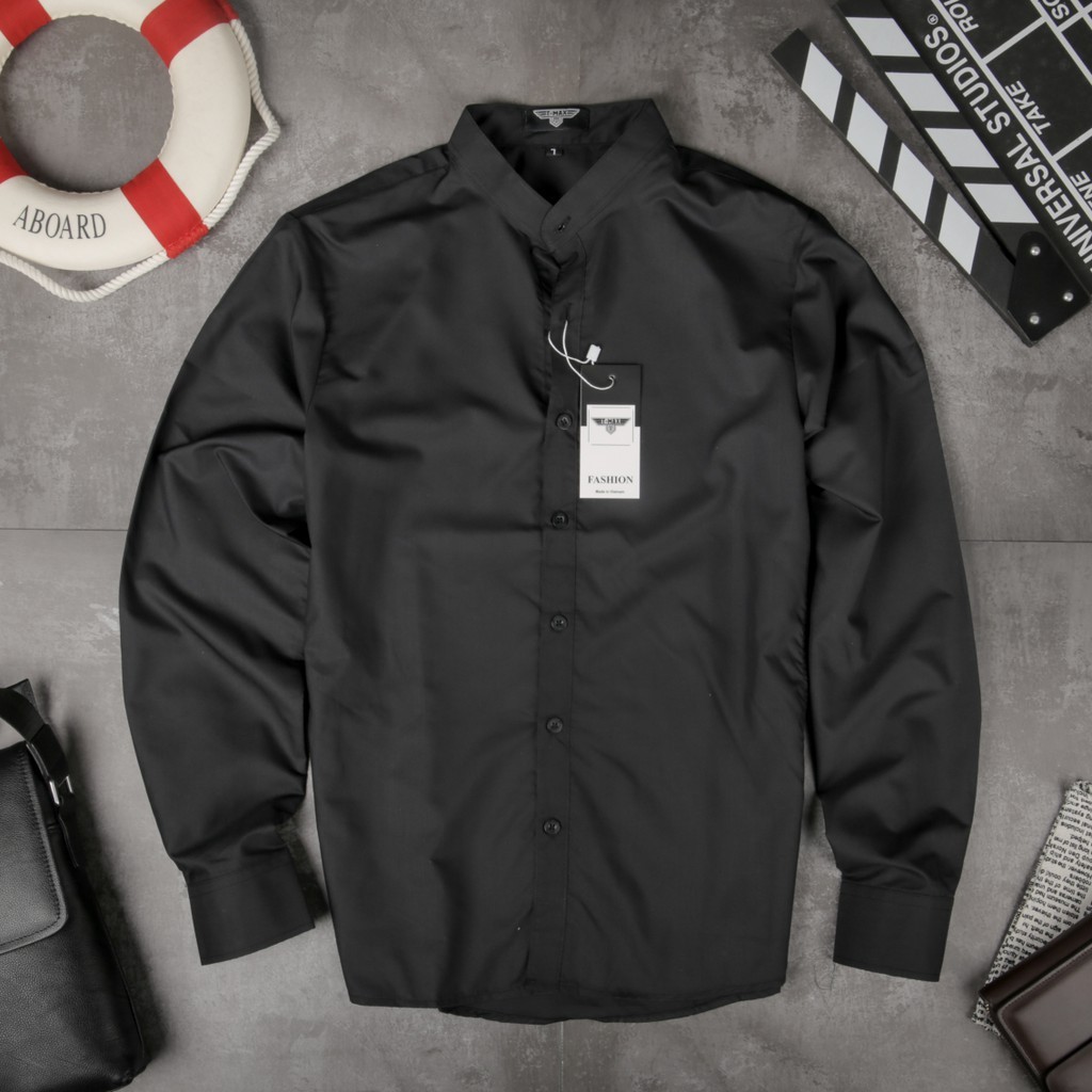 Sơ Mi nam Cổ Tàu Màu Đen, Sơ Mi nam cổ trụ Màu Đen chất đẹp không nhăn ( CAM KẾT ĐẸP ) Sơ mi nam cổ tàu Hàn Quốc cao cấp