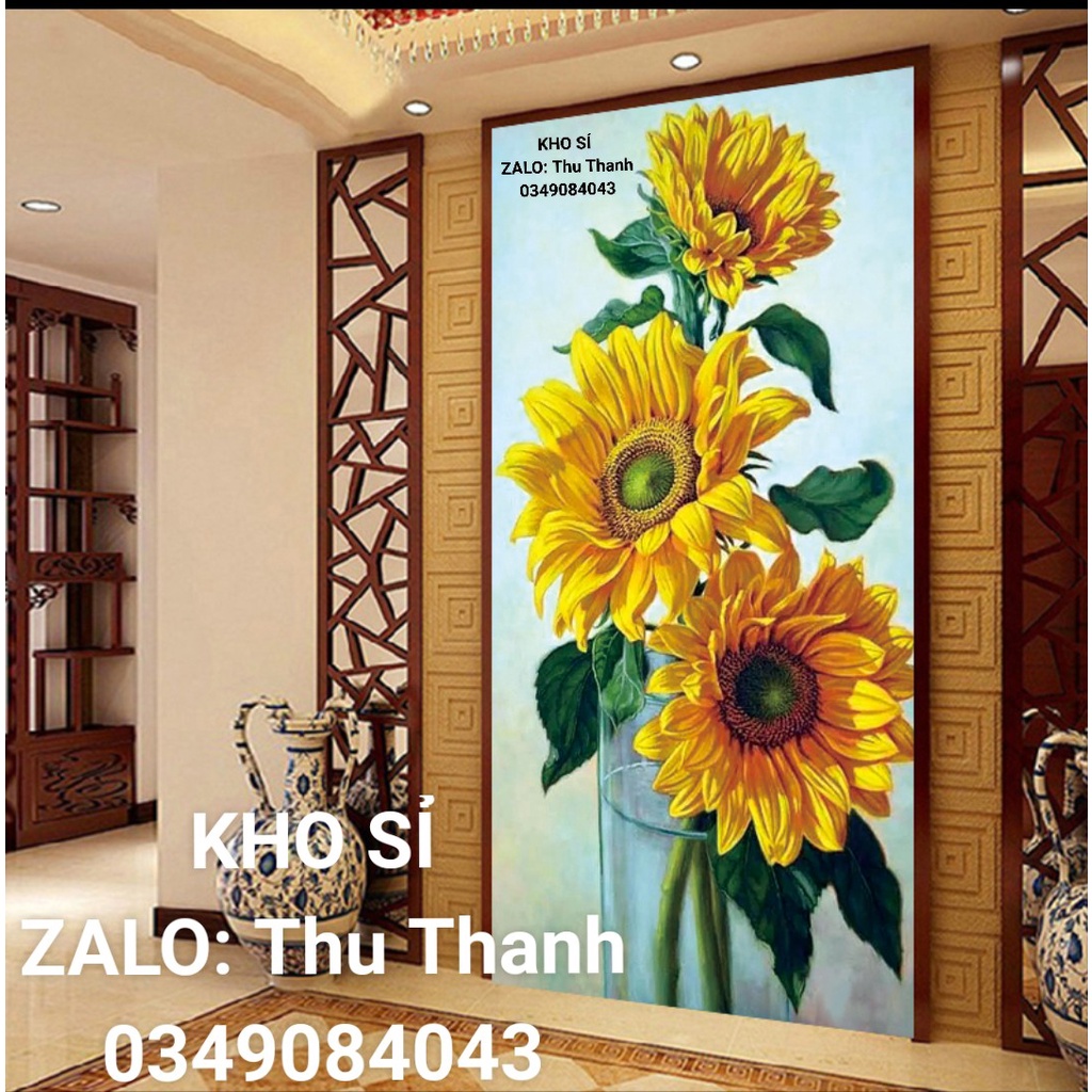 tranh thêu chữ thập hoa hướng dương EDB61 - 70x130cm - tranh chưa thêu
