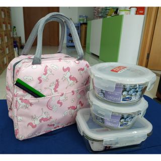 Combo 3 hộp thủy tinh Lock&Lock (2*380ml, 1*630ml) kèm túi giữ nhiệt