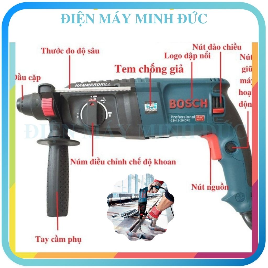 Máy khoan điện cầm tay nhỏ gọn đa chức năng đục tường bê tông khoan gỗ sắt dùng được khuấy sơn B O S C H 2 26