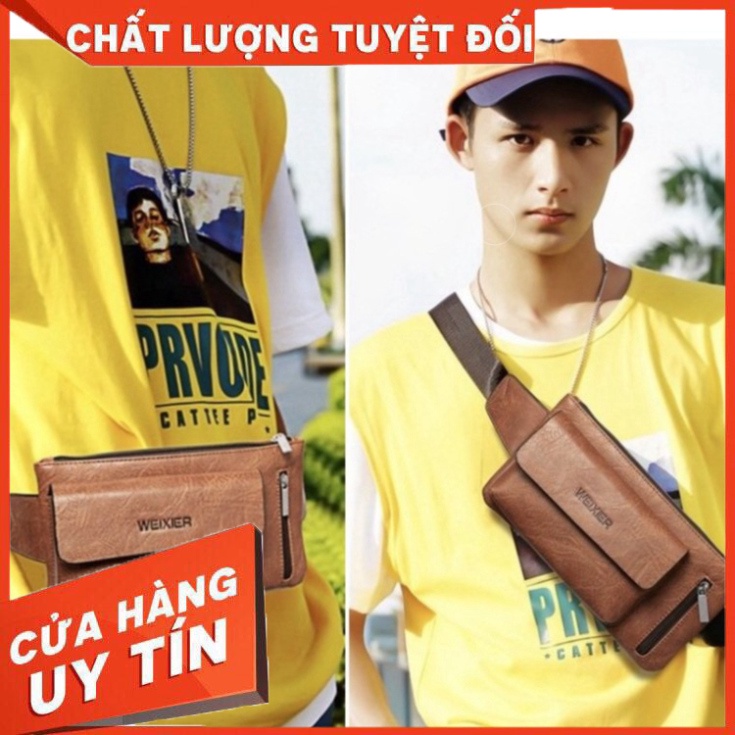 Túi chéo bao tử nam & nữ unisex đeo vai xách đeo bụng đẹp đi chơi, đi học chất da WEIXIER NGANG | steven - Hàng mới về