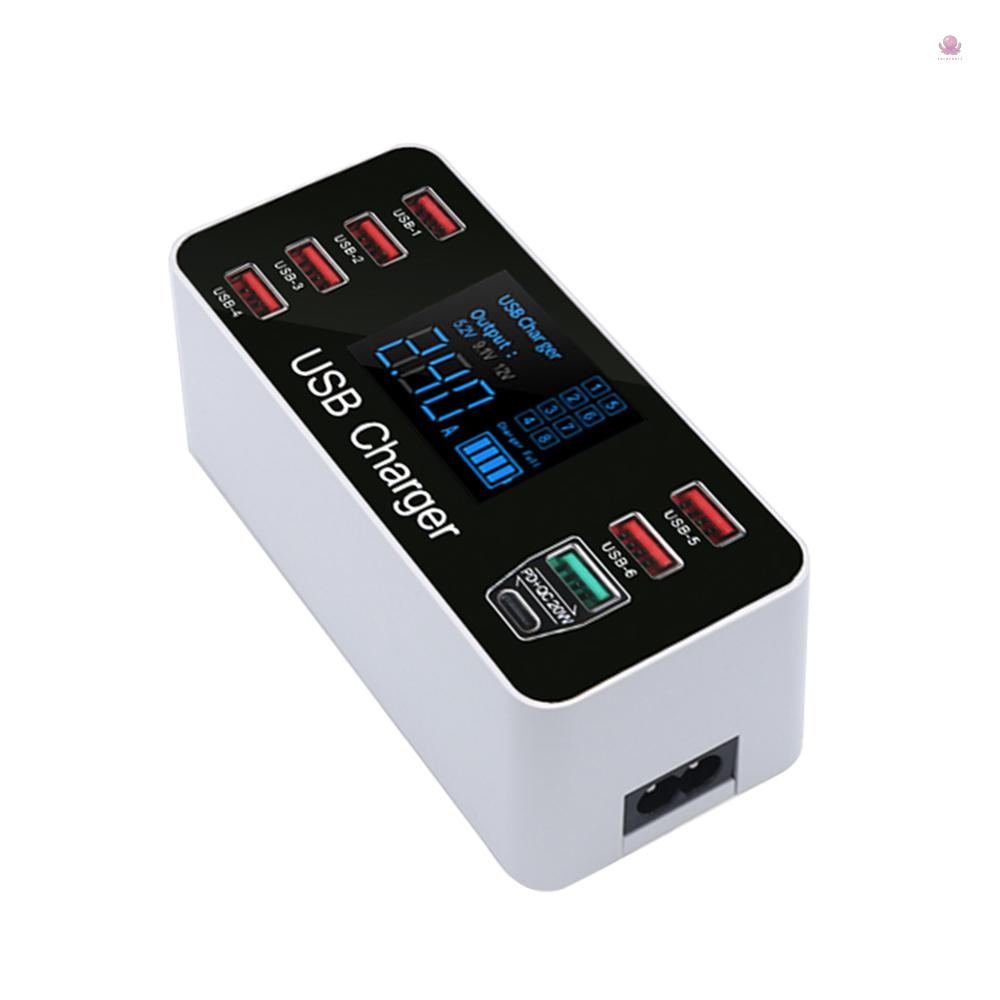 Sạc Nhanh USB Nhanh Với Cổng QC3.0 40W Với 8 Cổng Sạc Và Cổng Type-C Màn Hình LCD Rộng