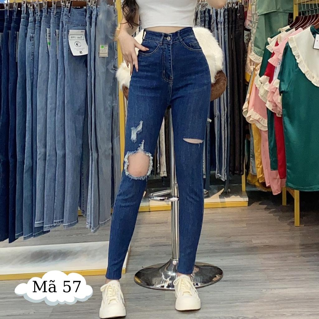 Quần jean nữ lưng cao rách VNXK Skinny tôn dáng eo thon đẹp , quần bò nữ cạp cao jeans màu xanh dài dáng ôm_JEANS57